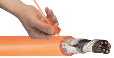 Cable being stripped with the CFRIP tool