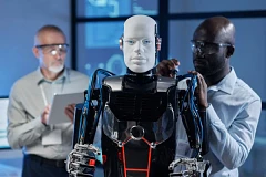 Humanoid robot in testing lab