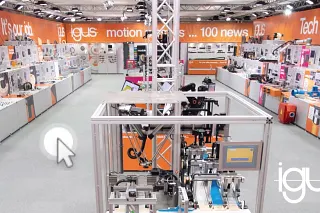 Service offers: virtual trade show, on-site exhibition, igus sample displays, customised sample packs