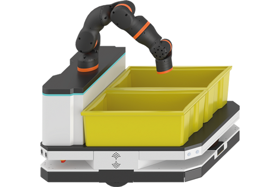 A robotic arm mounted to an AGV