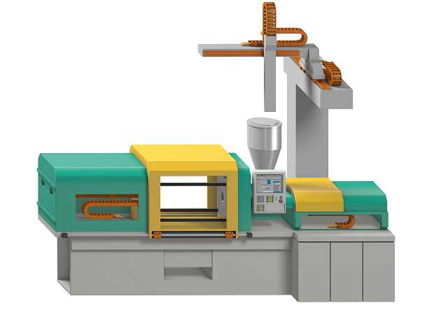 Render of an injection molding machine