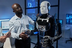 Humanoid robot in test lab