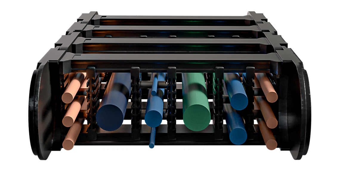 A render of a complete prepopulated cable carrier