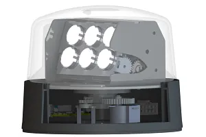 The gears printed in 3D in the stepper motor help swivel the searchlight.