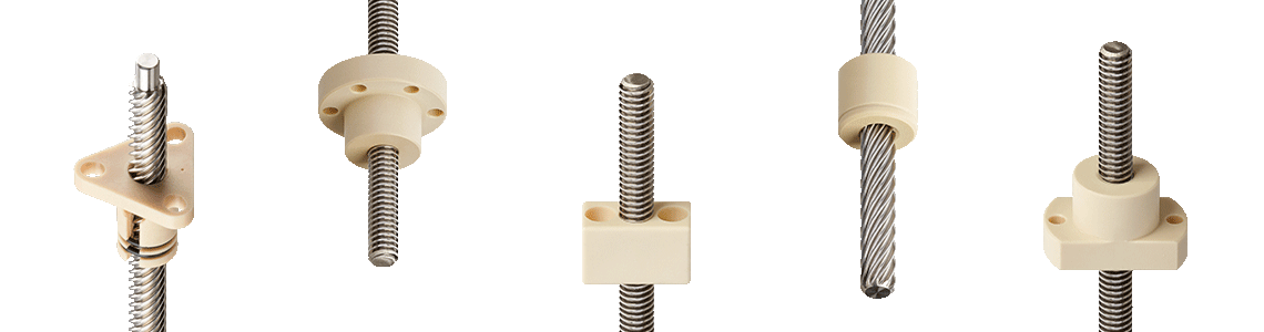 Banner with 5 lead screws alternating from top to bottom, with different lead screw nuts on each